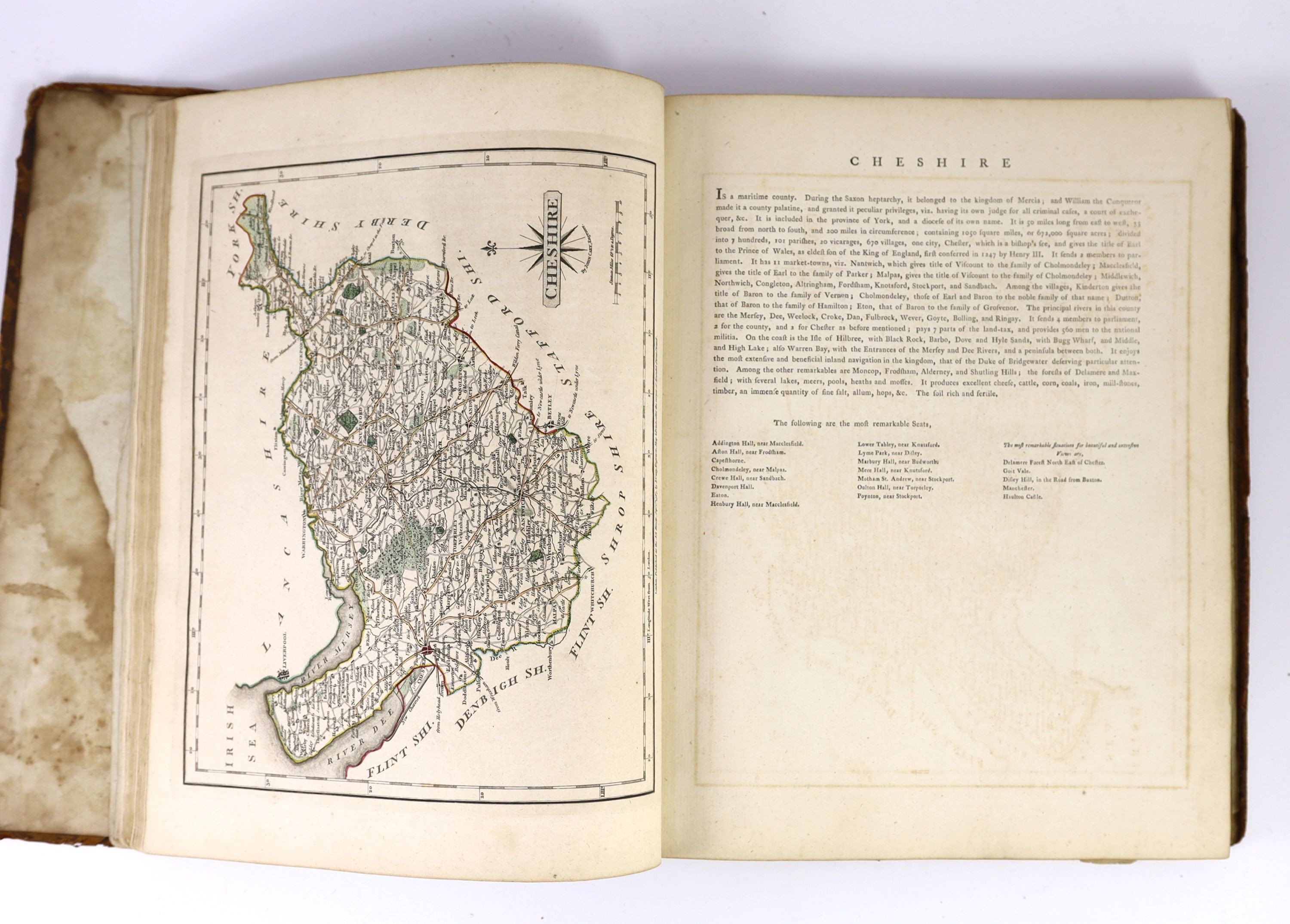 Cary's New and Correct English Atlas.... engraved title and dedication, hand coloured maps of South Britain, North and South Wales and 43 others of English counties; contemp. calf with panelled spine (distressed upper bo